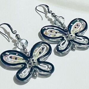 Handcrafted Butterfly Dangle Earrings in Black and Iridescent